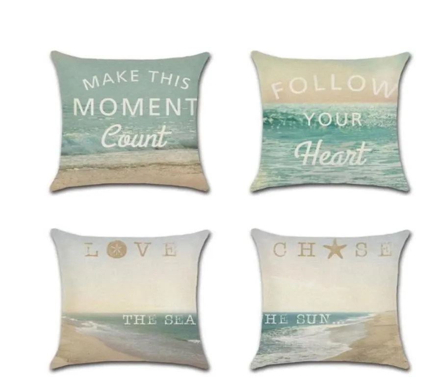 Cushion -Decoration Pillow Beach Theme Series Linen Cushion Cover Decorativa Paisagem do mar Fronha de 4545cm Case4440909