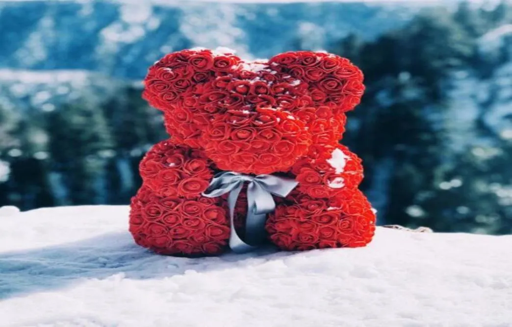 Rose Teddy Bear New Valentines Day Gift 25cm 40cm Flower Bear Decoration Artificial Christmas Gift for Women Valentines Gift4336275