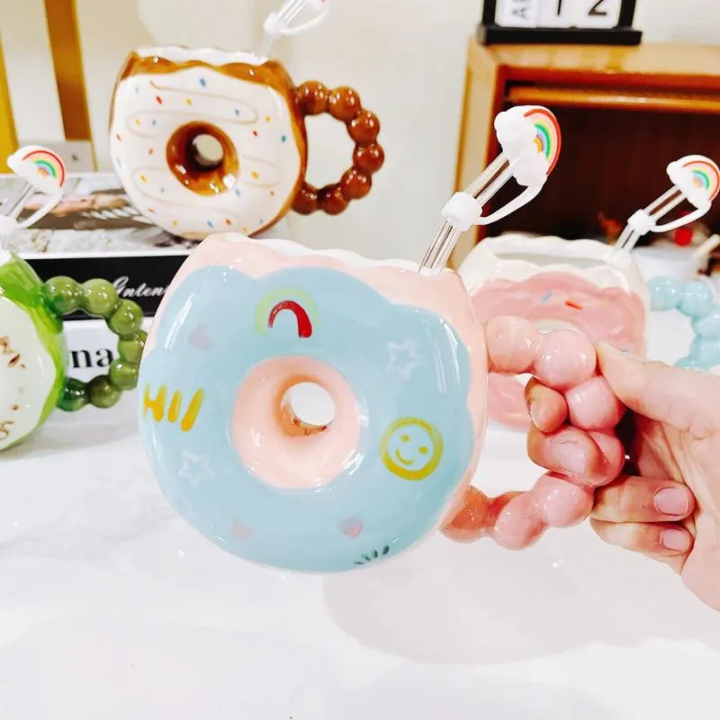 Mugs Ceramic Mug With Siphon Tube High Value High-grade Ins Creative Donut Water Cup Women Gift Wholesale