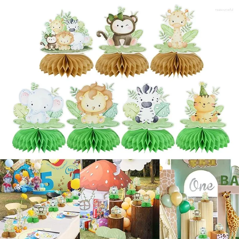 Festliche Lieferungen Cartoon Tier Waben Desktop Dekorationen Dschungel Safari Party Kuchen Topper Poster Hintergrund Waldtiere Kinder Geburtstag