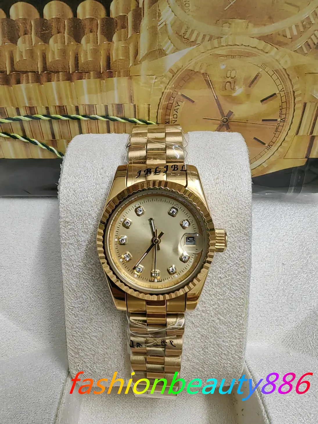 Avec une boîte d'origine Golden Hot Vender Femmes Watch Lady Taille 26 mm Date Girl Sapphire Glass Wristwatch 2813 Mouvement Automatique Mouvement mécanique Montres 98