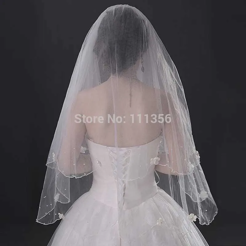 Strato di gioielli per capelli 2 Velo di perline bianco avorio Accessori da sposa Veli Velo da sposa al gomito con pettine_voghion.com