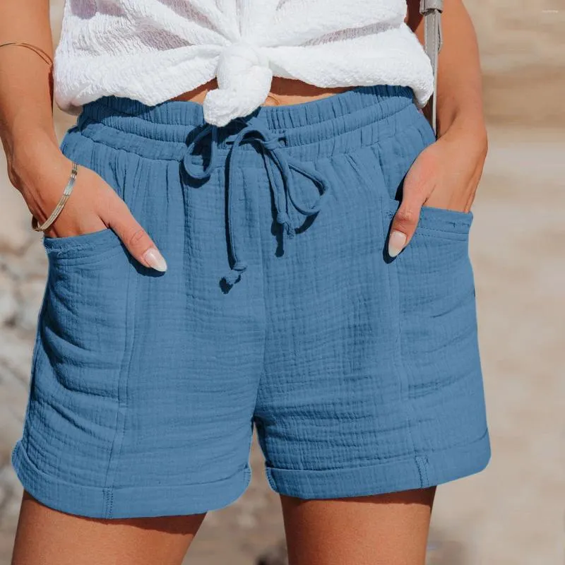 Shorts femininos de linho de algodão de verão de algodão Alta cintura calças curtas com bolsos esportes cortos básicos casuais pantalones