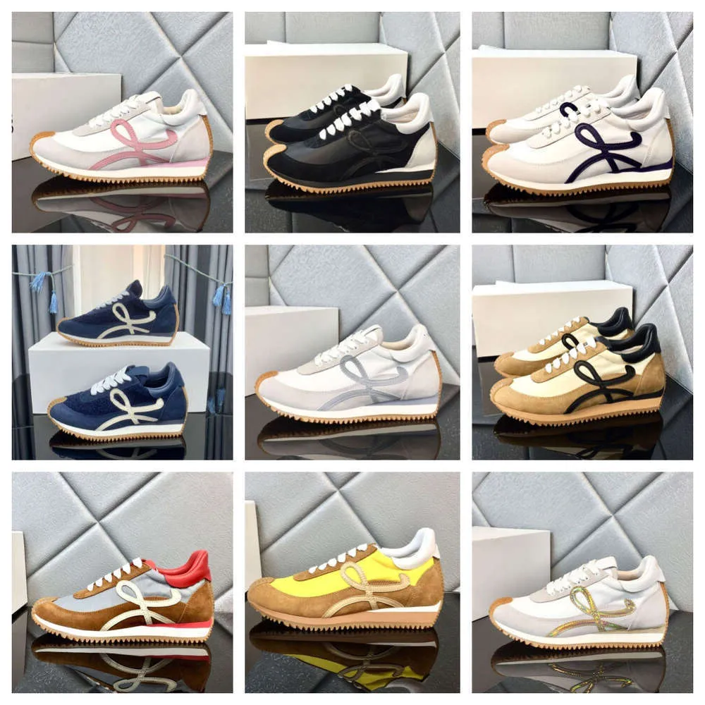 Chaussures Designer Elies Casual Flow Runner Véritine en cuir Suede confortable Chaussures de jogging Men Nylon Breaste en caoutchouc Sneakers de la meilleure qualité DH