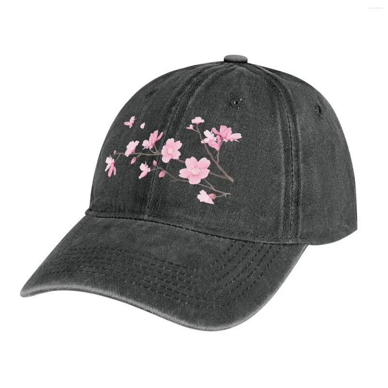 Bérets Cherry Blossom Flower Plant - Fond transparent Cowboy Hat anniversaire Visor Military Cap Man Designer Women's