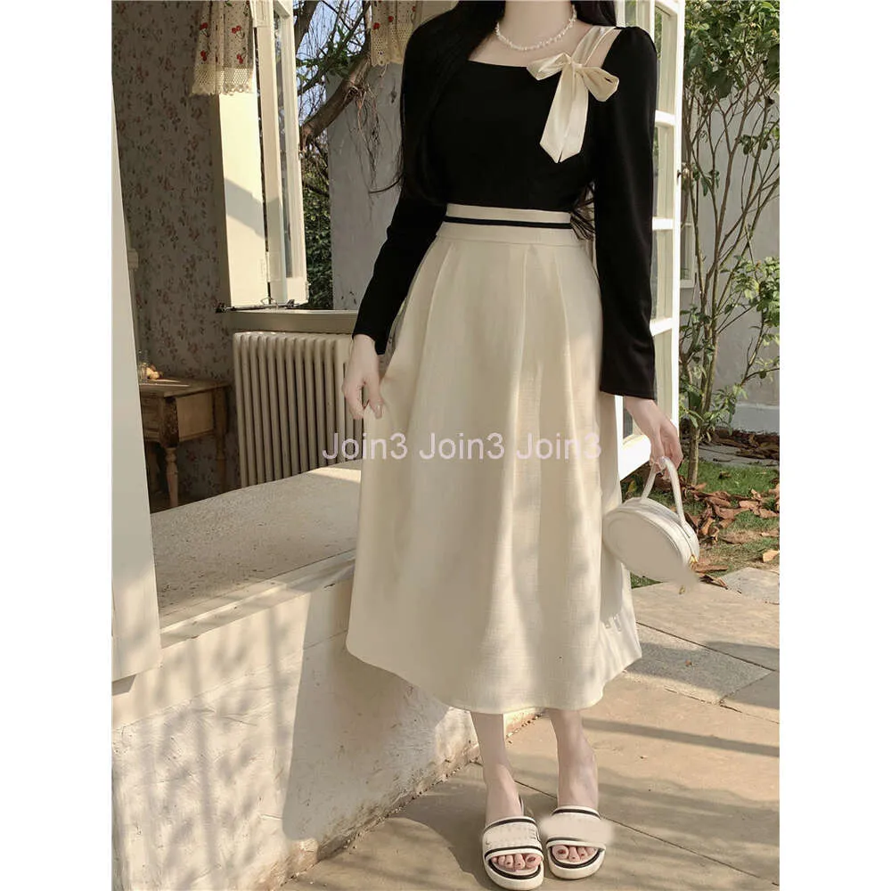 Womens Color Block A Line Midi Dress Square Collar Bow Detail, Long Sleeve,  High Waist SML Sizes From Join3, $35.76 In Bulk | DHgate.Com