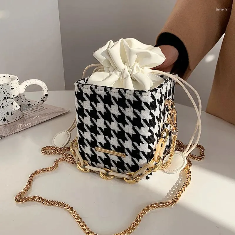 Сумки на плечах мода Houndstooth Chain Buckect Buckt