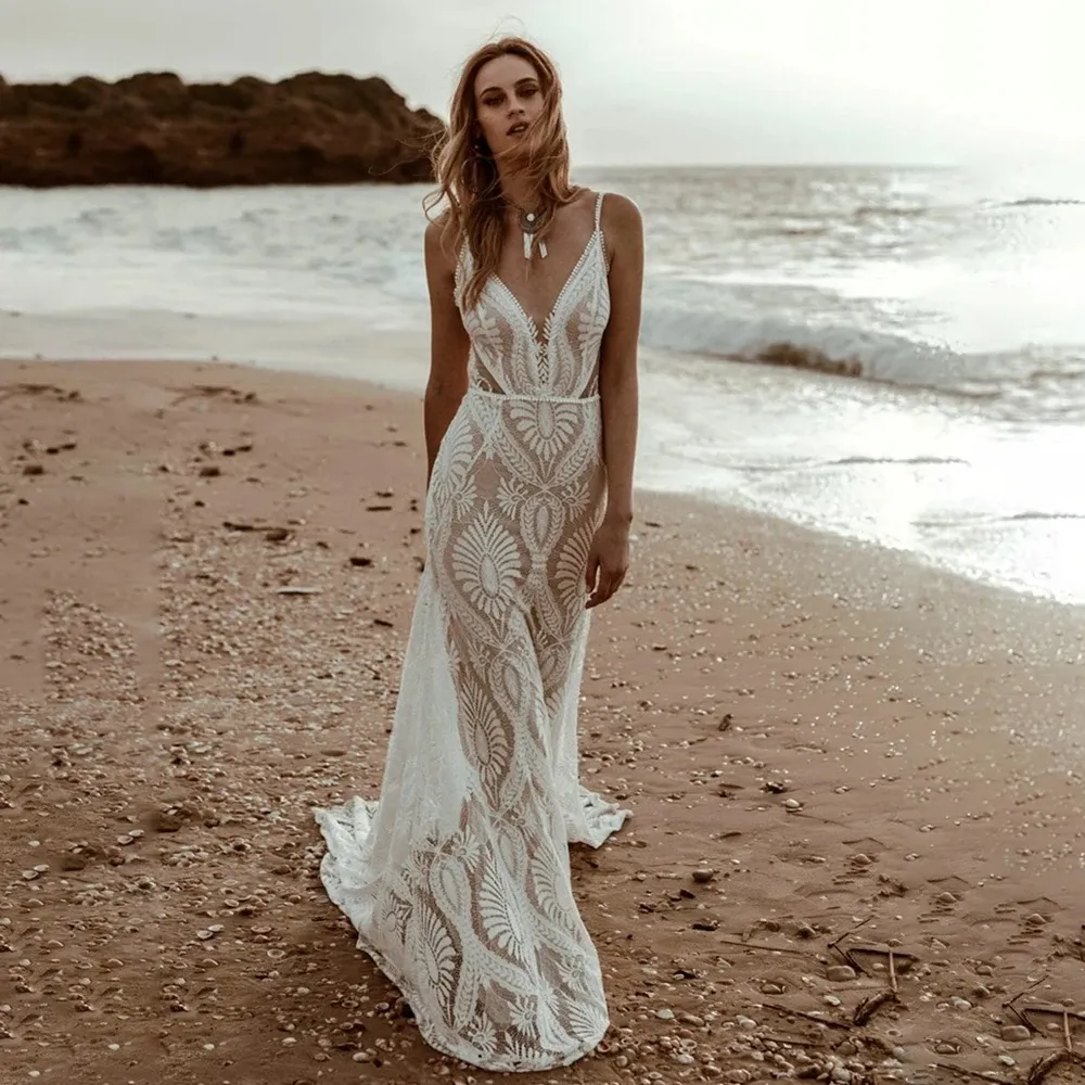 fitted lace wedding dress Mermaid Wedding Dress with Overskirt Ivory / FR 46 main image 0