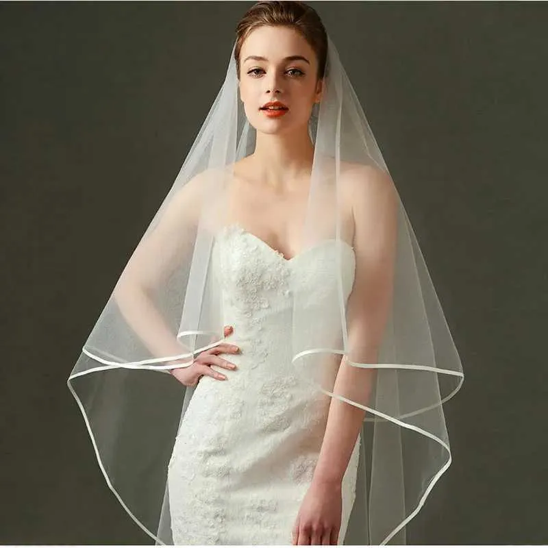 Hair Jewelry Bridal Veils 1 Layer 150cm Veil Headwear Ribbon Edge Organza Tulle White Headdress Marriage Bride Wedding_ipsvogv.com
