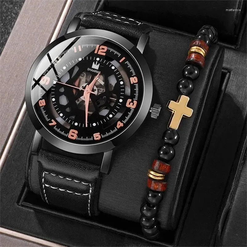 Polshorloges luxe horloges Men Black Sports Big Dial Watch Mens Business Quartz Pols Casual voor klokken