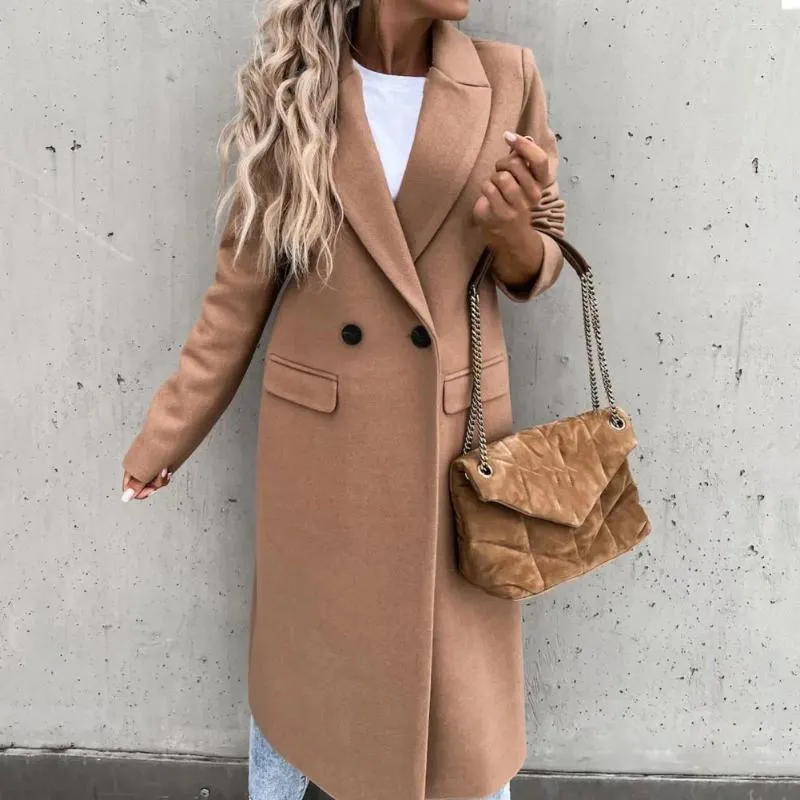 Damesjassen vrouwen jas elegante lange blazer vrouwelijk allemaal match mouw knop placket winter overjas pak sleutelgrench