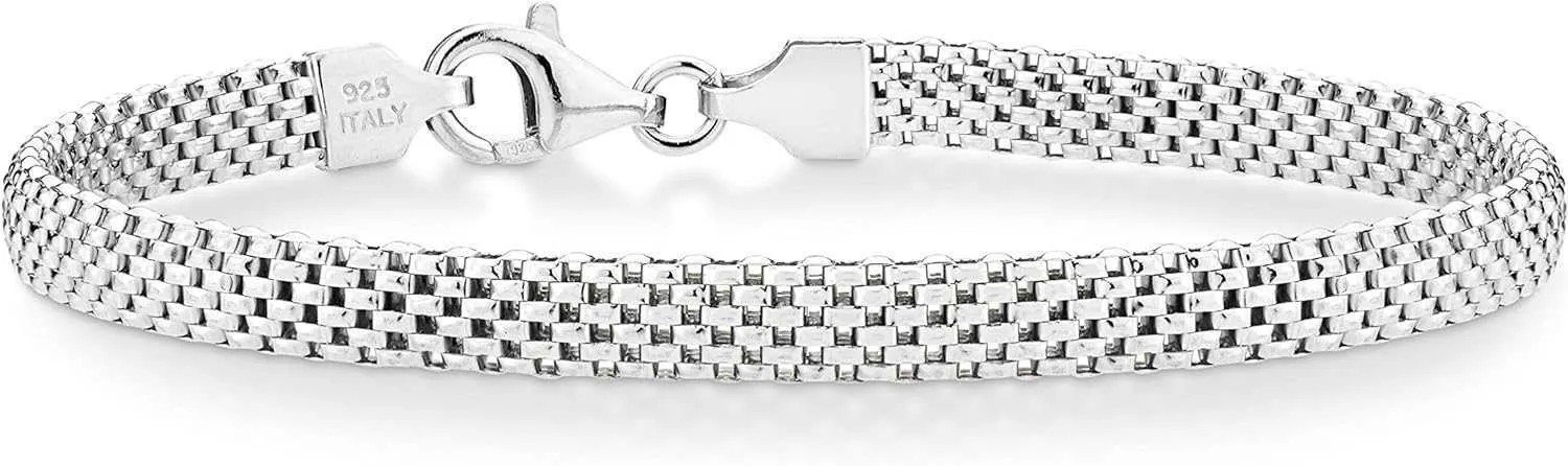 MIABELLA 925 Sterling Silver Italiaanse 5 mm mesh kettingarmband voor vrouwen gemaakt in Italië