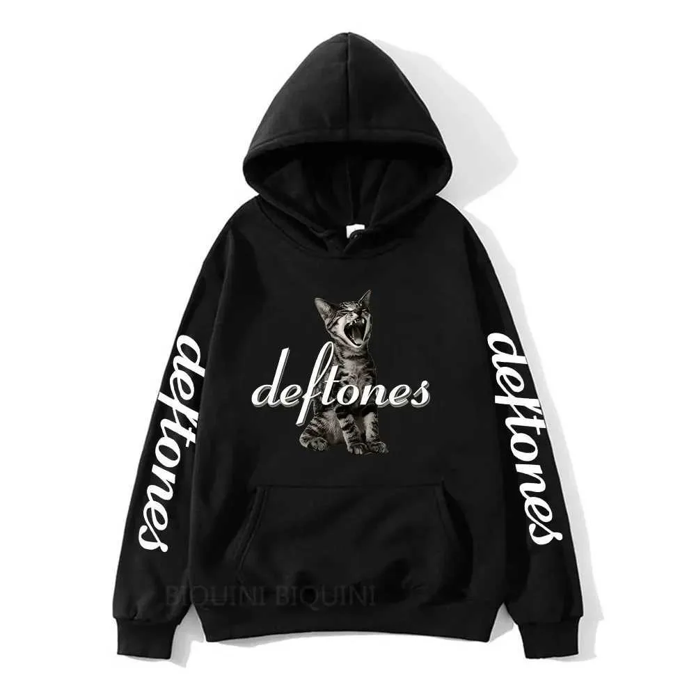 Men's Hoodies Sweatshirts Hot selling Deftones cat black graphic printed hoodie mens rap metal band brand sportswear top mens winter wool hoodie casual