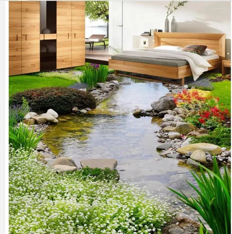 Sfondi decorazione domestica decorazione per la casa 3d stereoscopico naturale paesaggio fluvia flowers pavimento in PVC sfondo