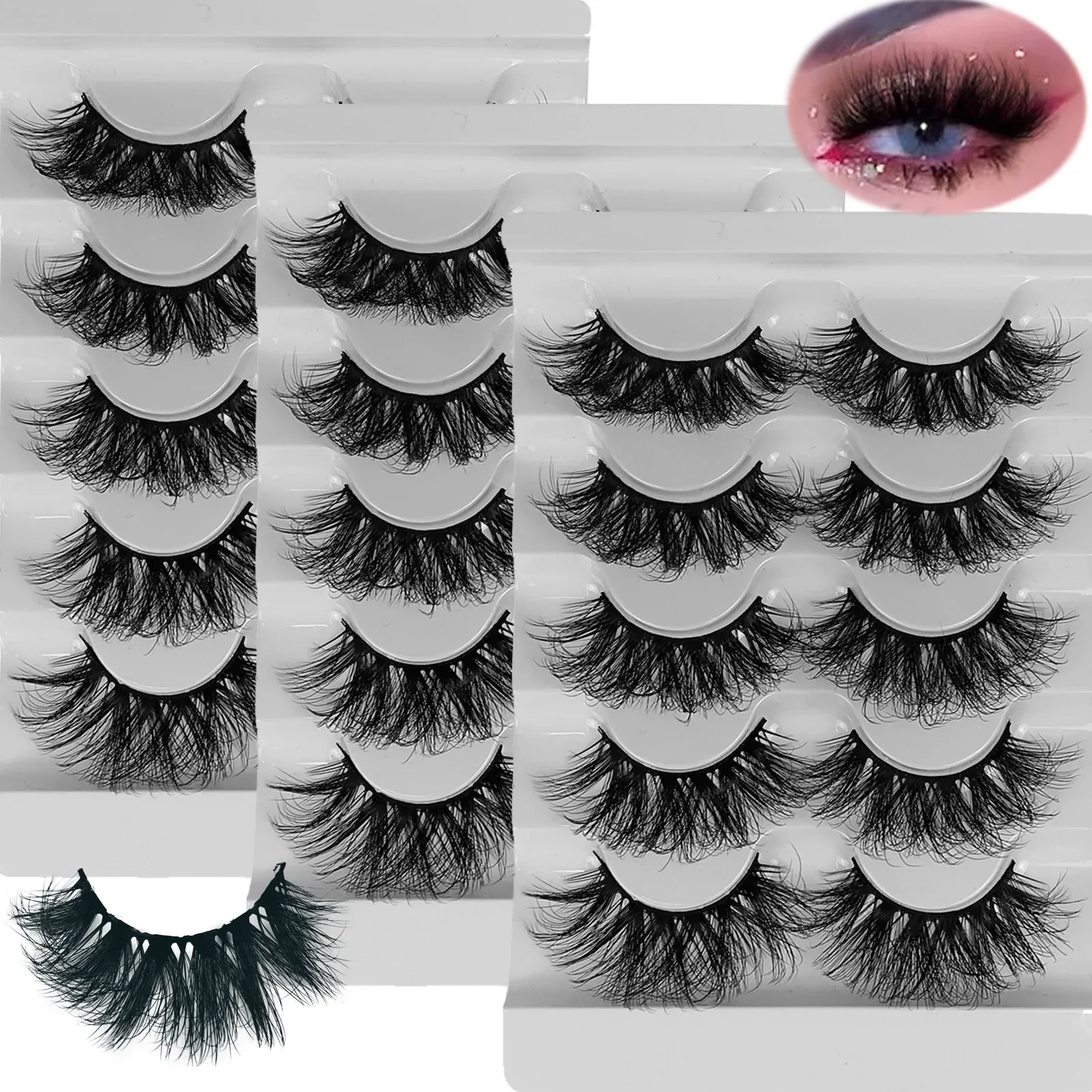 15 paies / 3pack Fluffy Faux Cons 8d Lash Eye Lash Natural Long Fake Coes Fils Dramatic Full Volume Messy Volume Faux Lashes