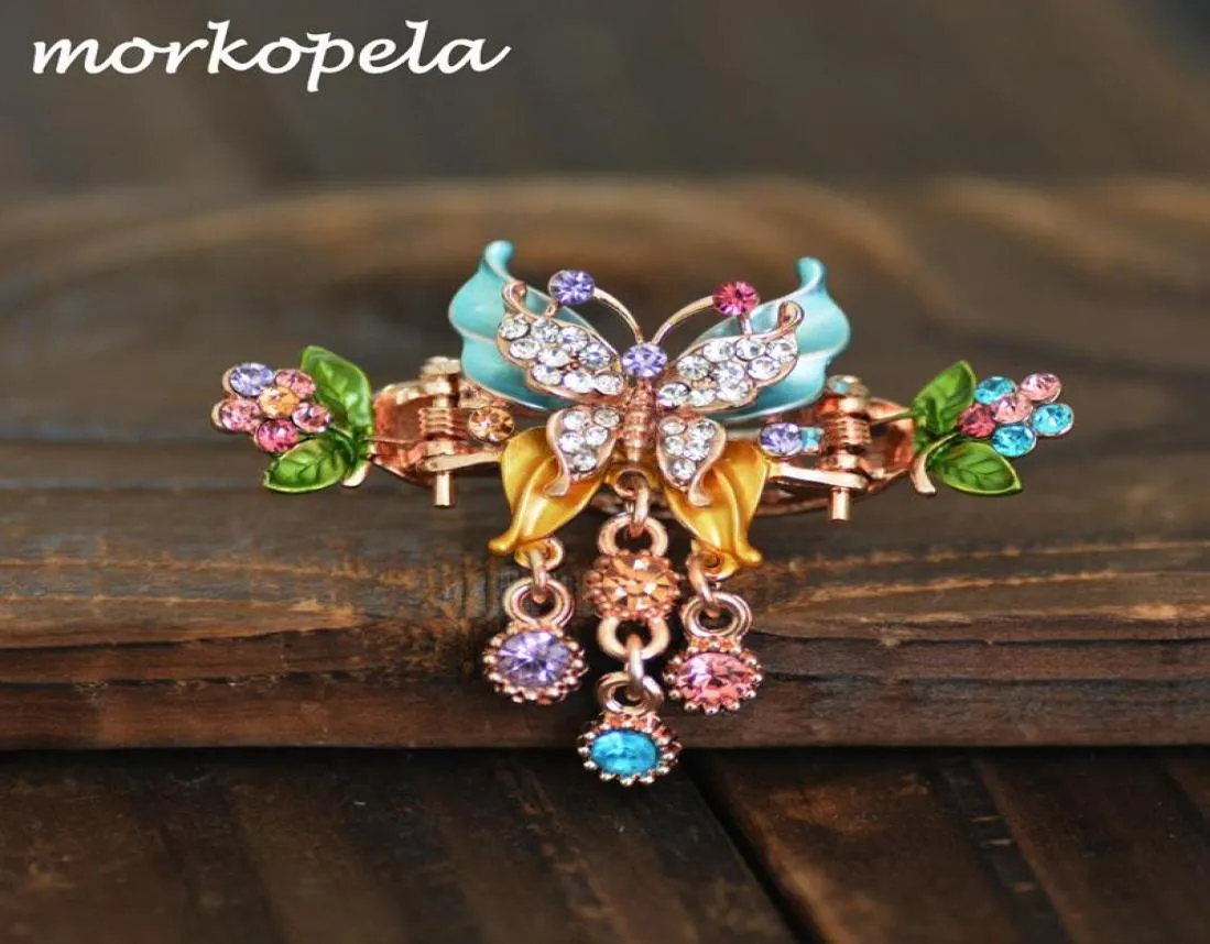 Morkopela Hair Clips Butterfly Enamila Vintage Charm Rhinestone Hair Clips Women Banquet Claw Accessoires Party Jewelry 3058470