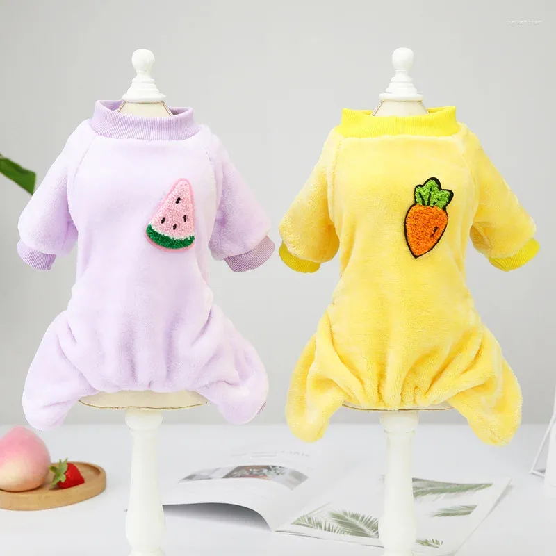 Vestuário para cães roupas de estimação de animais de estimação de pelúcia etono de quatro pernas e outono e frutas de inverno