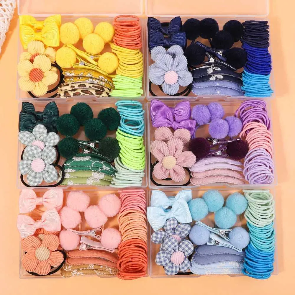 Accessoires de cheveux 62pcs / Set Girls Migne Elastic Hair Bands Bow Hairpins Flower Coil Clip Rubberse Band Tail Holder Kids Baby Hair Accessoire