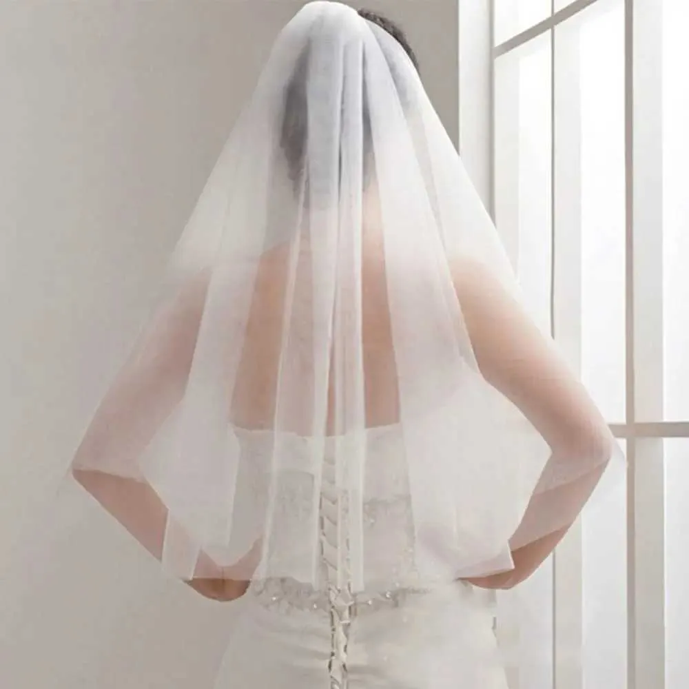 Hair Jewelry One Layer Short Cut Edge Tulle Cheap Bridal Veil Simple Ivory White Bride Veils Wedding Accessories_voghion.com