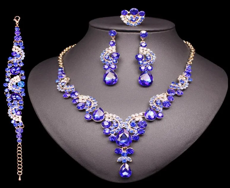Fashion Crystal Earring Necklace Set African Jewelry Set Indian Luxury Bridal Wedding Party Costyme Jewets Gifts For Women5397996