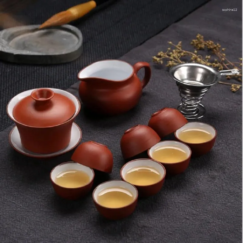 Ensembles de voiles de thé en céramique yixing de thé de sable violet réglemente une théière huit tasses de tasse de thé