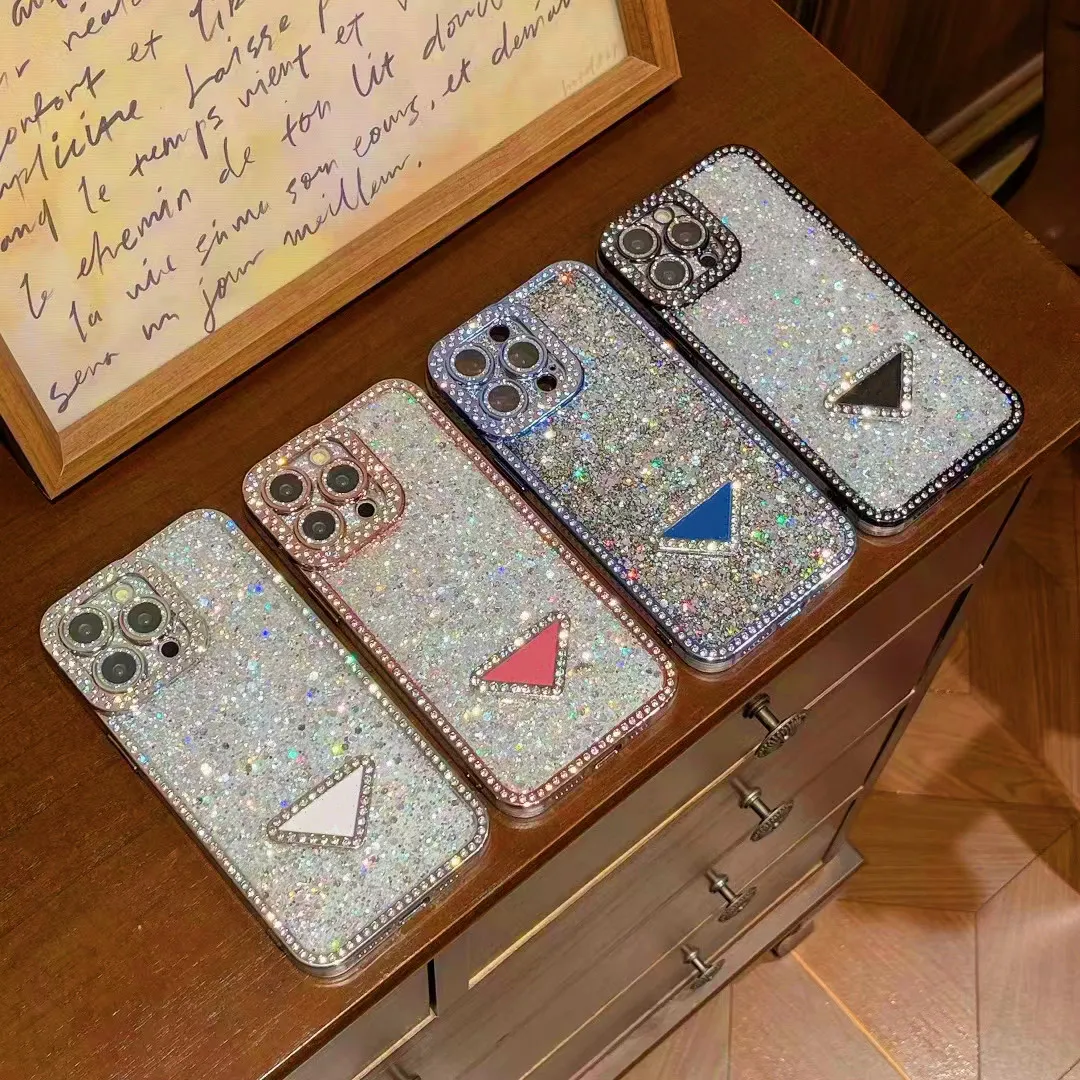 Case de téléphone à paillettes de luxe pour iPhone 15 Pro Max 13 Pro 12 11 14 Pro Max Case Designer Case iPhone Bling Sparkling Rhinestone Diamond Frame 14 Plus 15 Plus Couverture complète