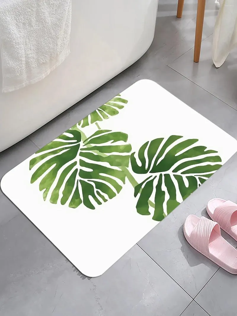 Tapis de conception de feuilles vertes de la feuilles vertes Ensemble de tapis de flanelle douce enlecente à eau Absorbant de la salle de bain Tapis de sol de porte en ligne Drop