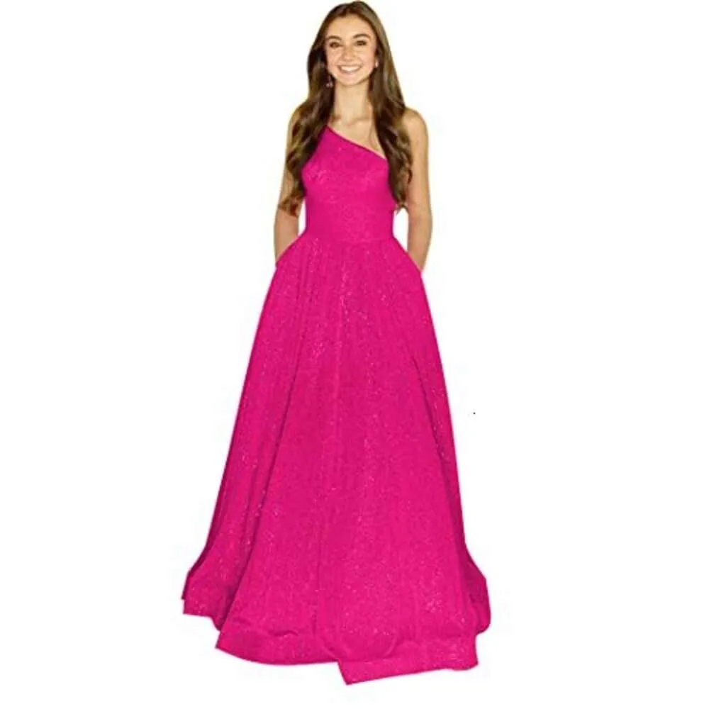 MARSEN One Shoulder Sequin Prom Dresses Long A Line Ball Gown Sparkly Formal Evening Gowns with P...
