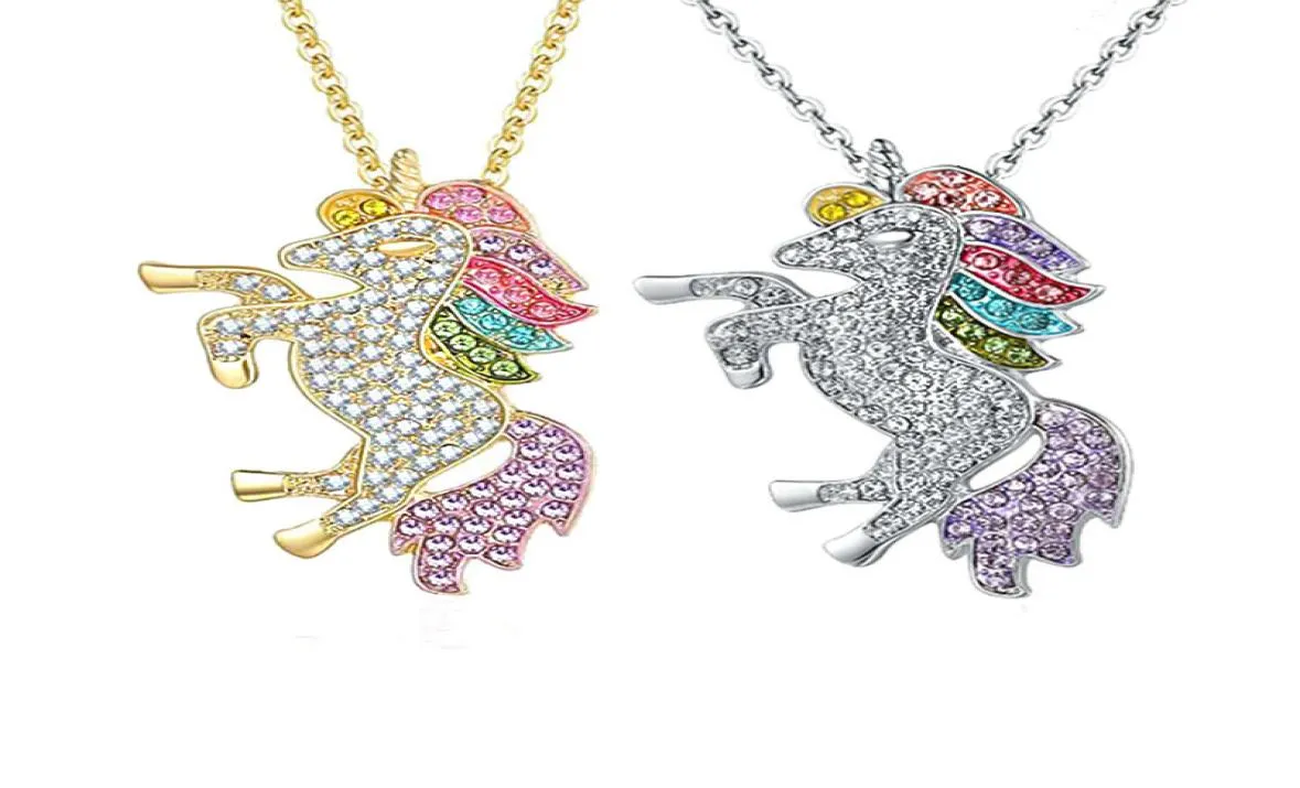 Diamond Einhorn Designer Anhänger Halsketten Luxusschmuck Frauen Halskette Kristall Strass Horse Animal Girls Anime Charme mit L1428023