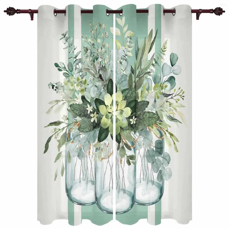 Cortina verão eucalipto listras de folhas modernas cortinas para a sala de estar decoração de home el drapes quarto tratamentos de janela sofisticada