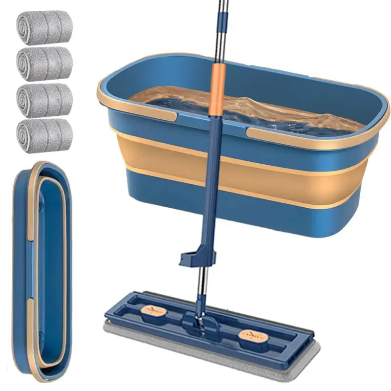 Hand Free Flat Floor Mop And Bucket Set For Professional Home Cleaning Automatic Dehydration Magic Mops 240510