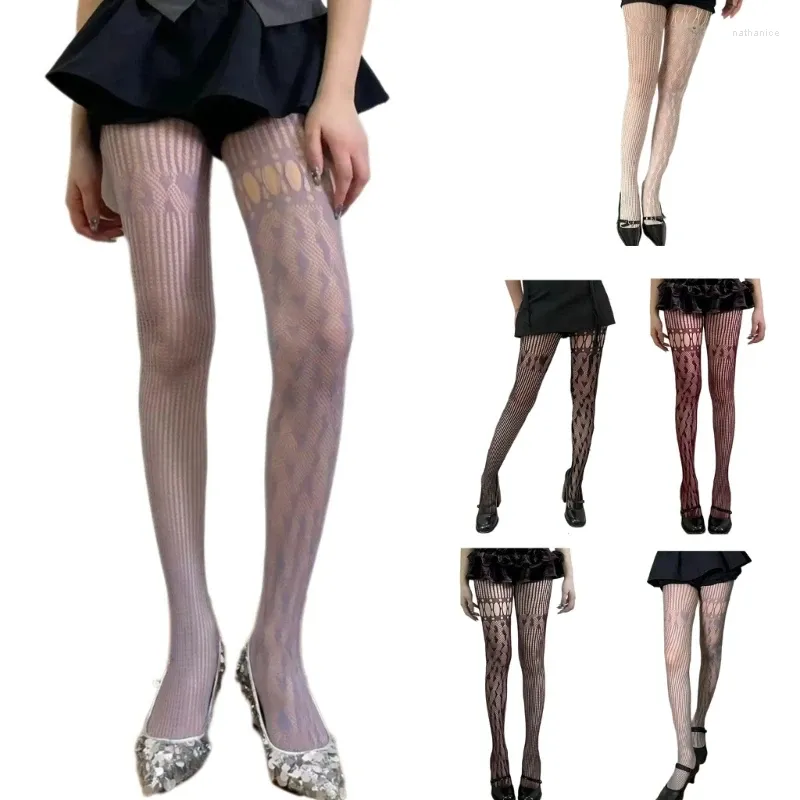 Chaussettes de femmes sexy pantyhose Sheer Fishnet collants esthétique Asymétriques à motifs rayés Collants Mesh Leggings Stockings