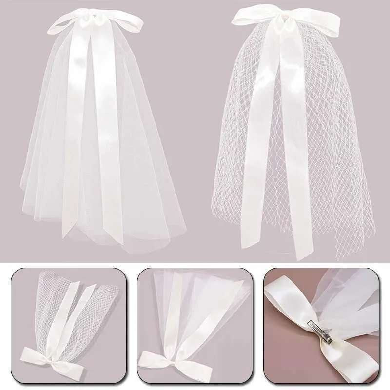 New Bridal With Hair Clip Cute Bow White Ivory Tulle Veil for Bride Hairwear Jewelry Marriage Wedding Accessories_voghion.com