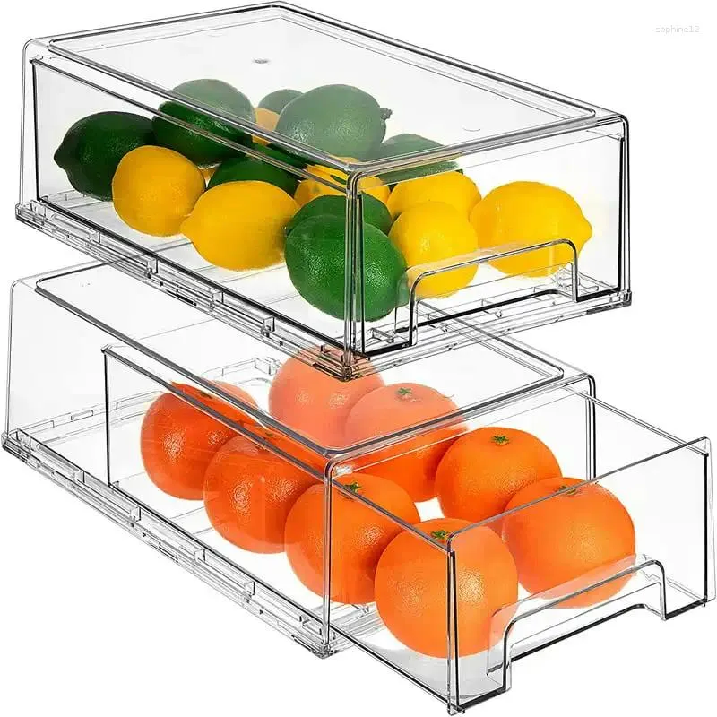 Cassetti di bottiglie di stoccaggio - Clear Stackable pull out Organizer frigorizzini bidoni contenitori alimentari per cucina congelatore VA