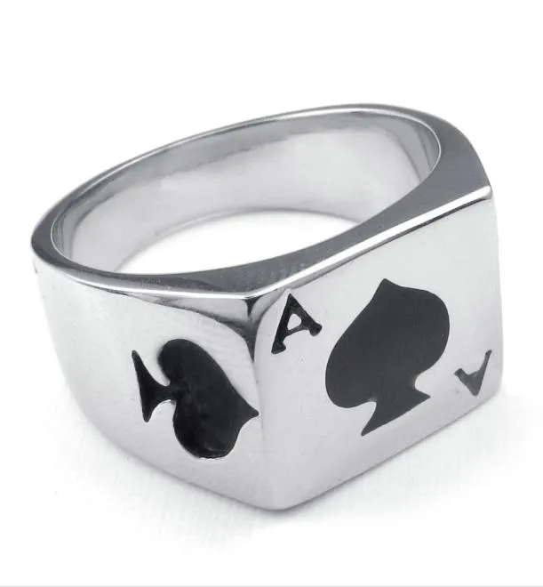 Verkoop sieraden heren roestvrijstalen ring poker schoppen aas gepersonaliseerde mode 316L roestvrij staalring1546703