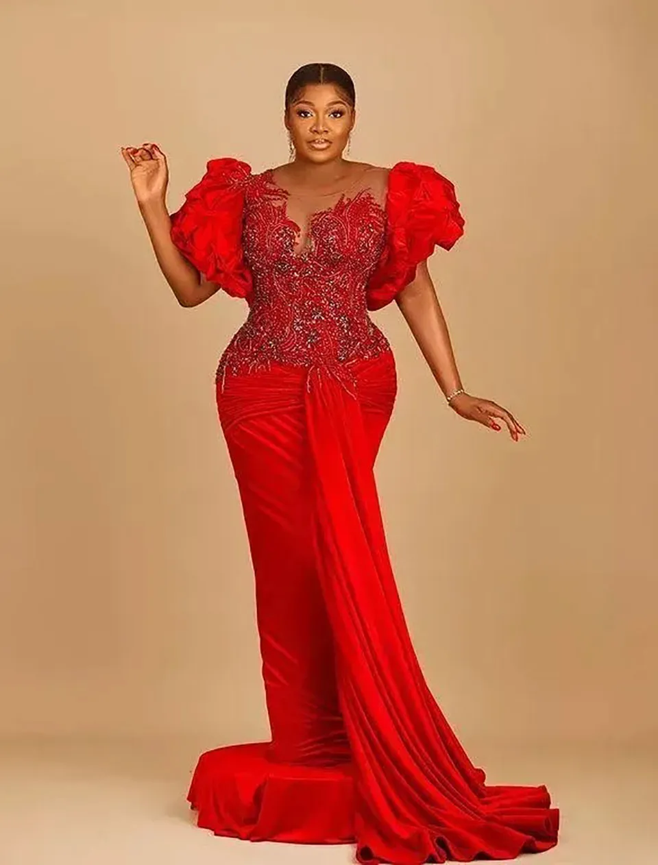 DHgate Crimson Lace Beaded Evening Dress Plus Size Wedding Engagement Gowns Wedding Party Events