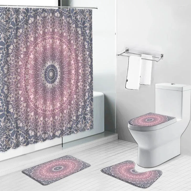 Courteaux de douche Fleur ethnique Paisley Medallion Mandala Set Retro Arabic Bathroom Decor Screens Bath Bath Toilet Cover Tapis