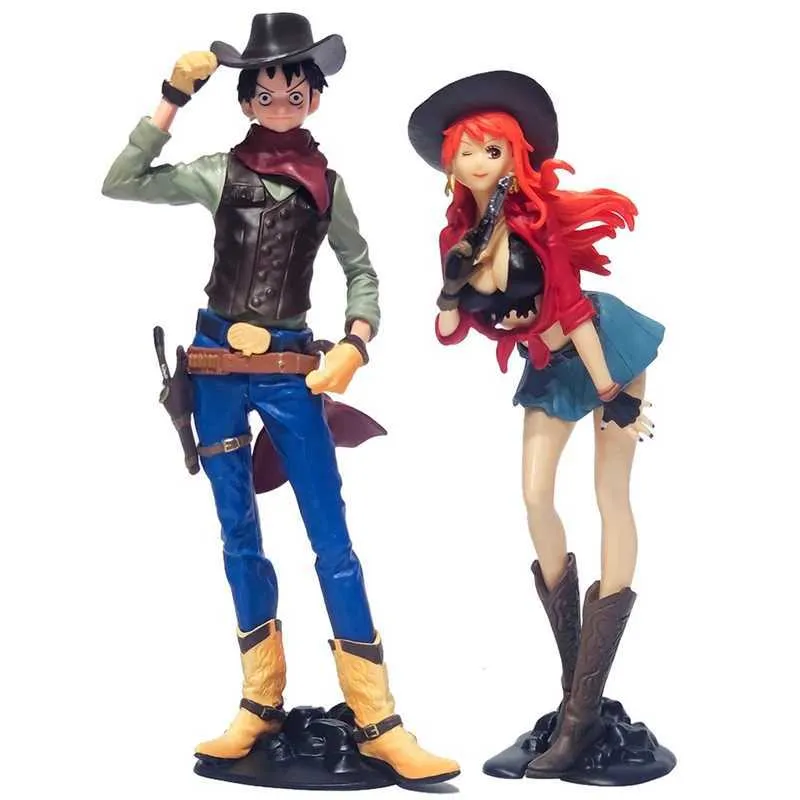 Action Toy Figures 18-20cm Anime Figur One Piece Monkey.D.Luffy Cowboy Luffy Nami PVC Action Figure Collection Model Doll Kid Toy Gift Statue Y240514