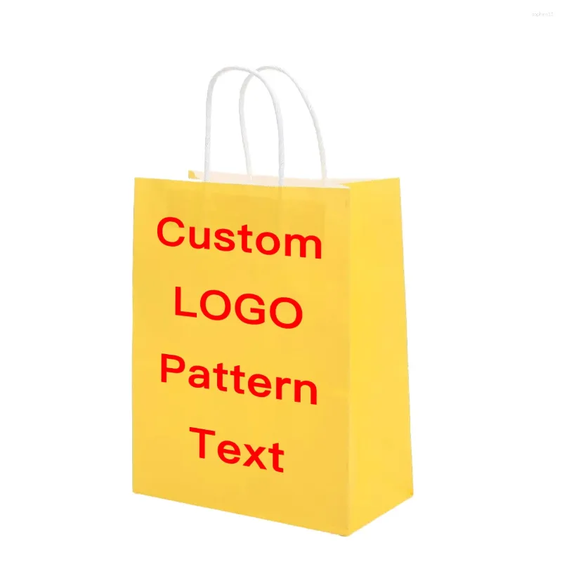 Present Wrap Custom Kraft Paper Bag Hand-Held Printing Logo Packaging Take-Out Lilac Shopping Brilliant Yellow