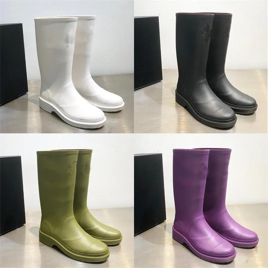 Designer Rain Boots Square Toe Women Rainboots Tjock Sole Ankle Waterproof Boot Fashion Rubber Boot Green White Black Booties