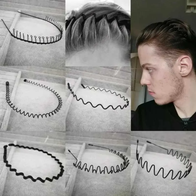 Hair Accessories Mens ring-shaped hair band with wavy hair band washbasin unisex mens ring-shaped hair band anti slip black metal spiral headband womens d240514