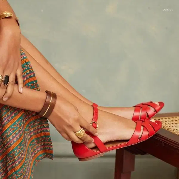 Sandały Kobiety rzymski pasek kostki Otwarty palca bez poślizgu buty 2024