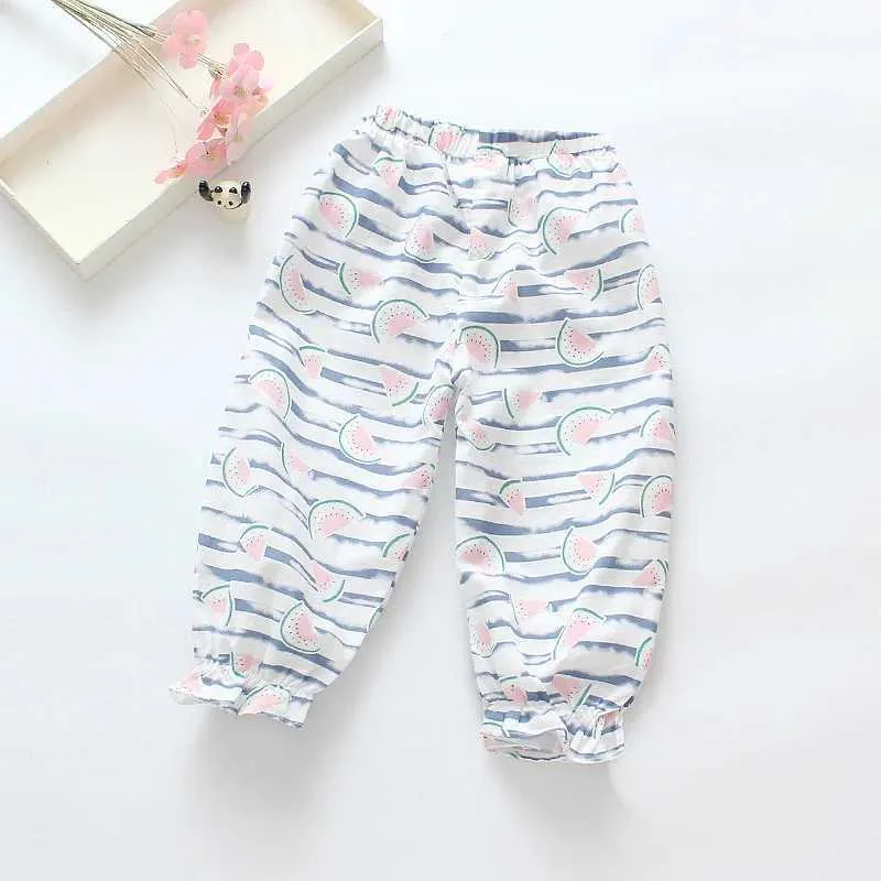 Trousers Shorts Baby Girl Pants Summer Cute Watermelon Stripe Print Comfortable and Slim Childrens Mosquito proof PantsL2405L2405