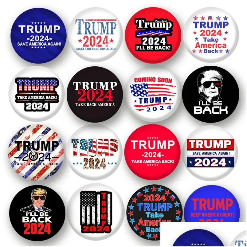 Party Favor Trump 2024 Badge Brooches Pins Valförsörjning håller Amerika bra 1,73 tums droppleverans hem trädgårdsfestlig händelse otv54