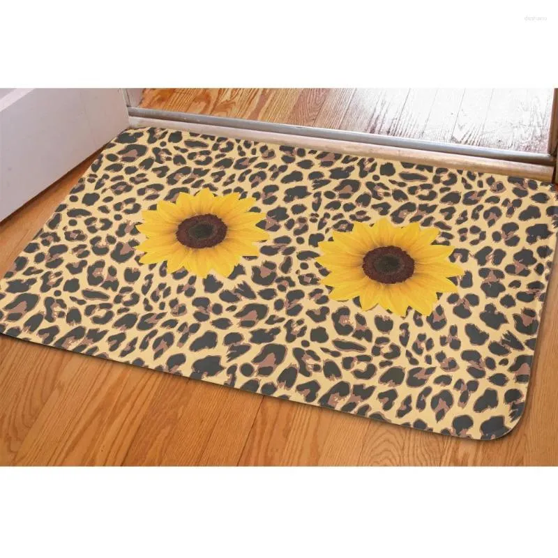 Tapetes de flanela de flanela portas de entrada de girassol tigre tigre tapetes de piso de leopardo para residência absorver água não deslizamento tapetes de sala de estar