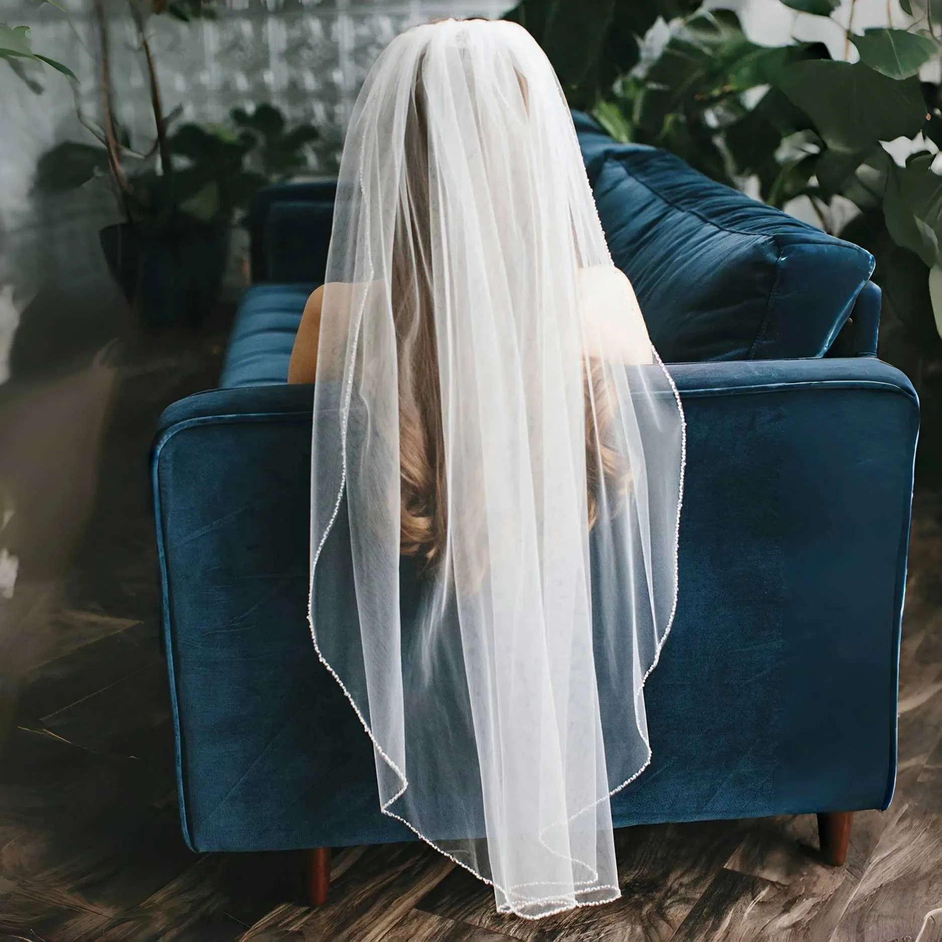 Haarschmuck Brautschleier Kristallperlen 1-stufig Hochzeitsschleier Strass Perlenbesatz Weicher Tüll mit Kamm Kathedrale_voghion.com