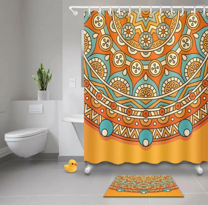 Duschgardiner orange mandala mögel vattentät badrumsgardin 12hooks