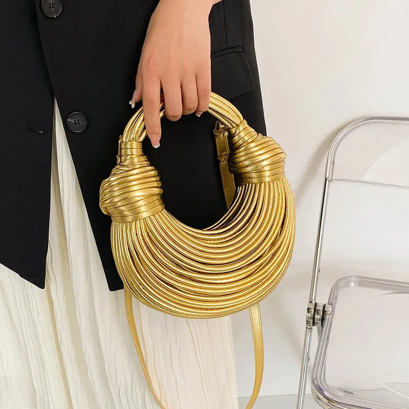 Luxury Gold Knot Bag designer Märke handgjorda nudlar på väskan Knut Remband Koppling Bag Womens axelväska 240426