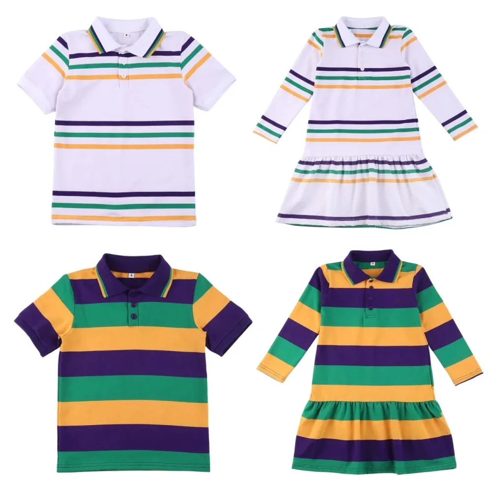 Mardi Gras Childrens Odzież Baby Boys Polo T Shirt Tops Pullover Striped Gonley Girl