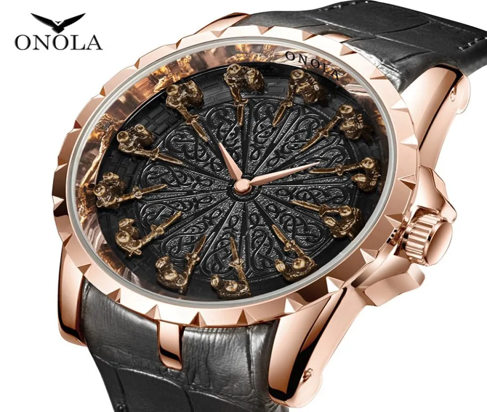 ONOLA Brand Unique Quartz Watch Man Luxury Rose Gold Leather Cool Gift For Man Watch Fashion Casual Imperproof Relogie Masculino8126628